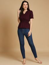 Load image into Gallery viewer, Maroon Cinched Waist Top