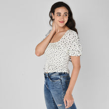 Load image into Gallery viewer, White Floral Smocked Top
