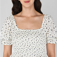 Load image into Gallery viewer, White Floral Smocked Top
